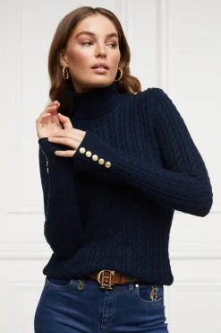 Seattle Roll Neck Cable Knit (Ink Navy)