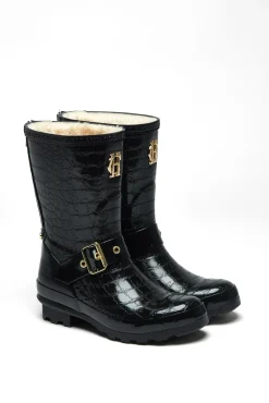 Sherpa Lined Chelsea Wellington (Black Croc)