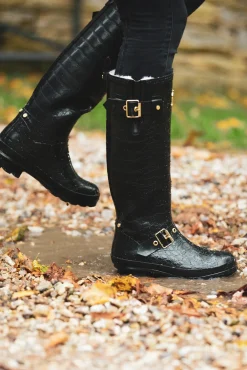 Sherpa Lined Regency Wellington (Black Croc)