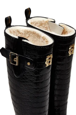 Sherpa Lined Regency Wellington (Black Croc)