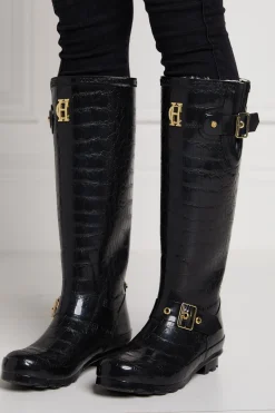 Sherpa Lined Regency Wellington (Black Croc)