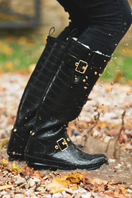 Sherpa Lined Regency Wellington (Black Croc)