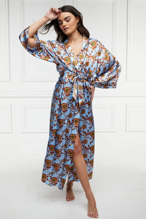 Silk Full Length Dressing Gown (Sky Blue)