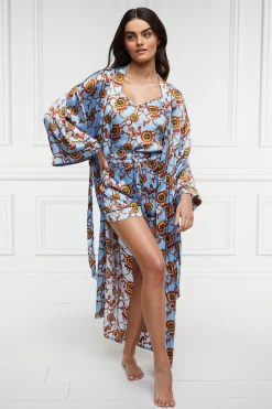 Silk Full Length Dressing Gown (Sky Blue)