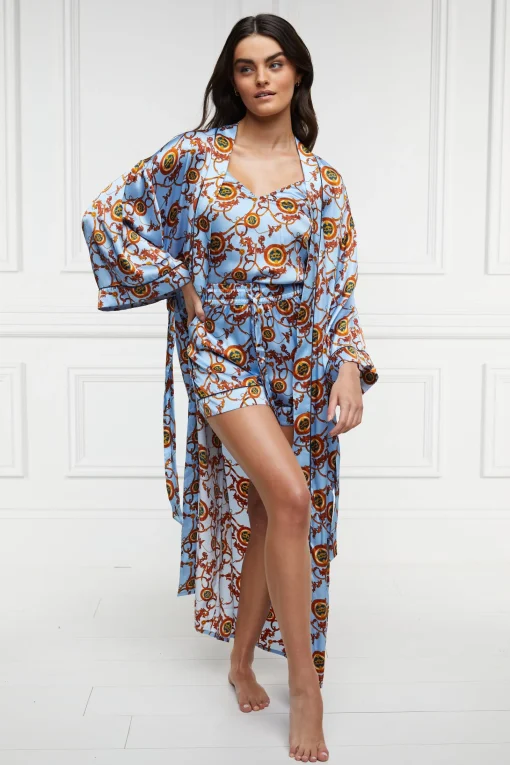 Silk Full Length Dressing Gown (Sky Blue)