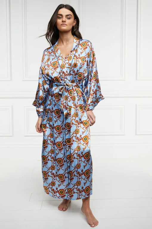 Silk Full Length Dressing Gown (Sky Blue)
