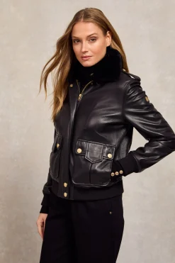 Sloane Leather Bomber (Black)