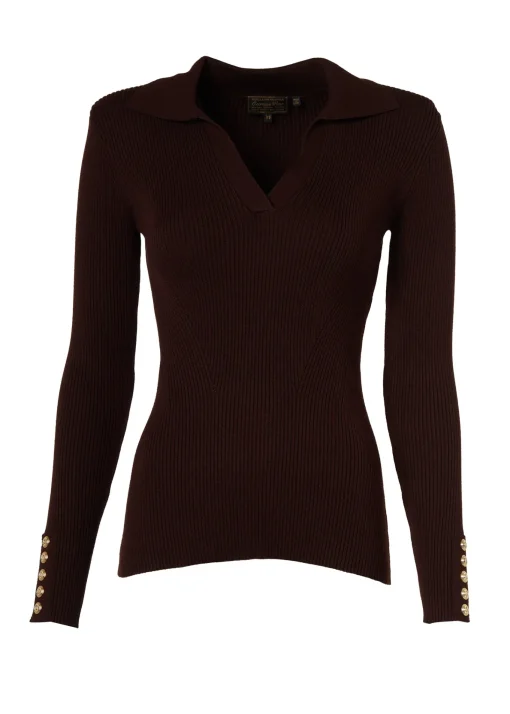 V-Neck Rib Top (Chocolate)